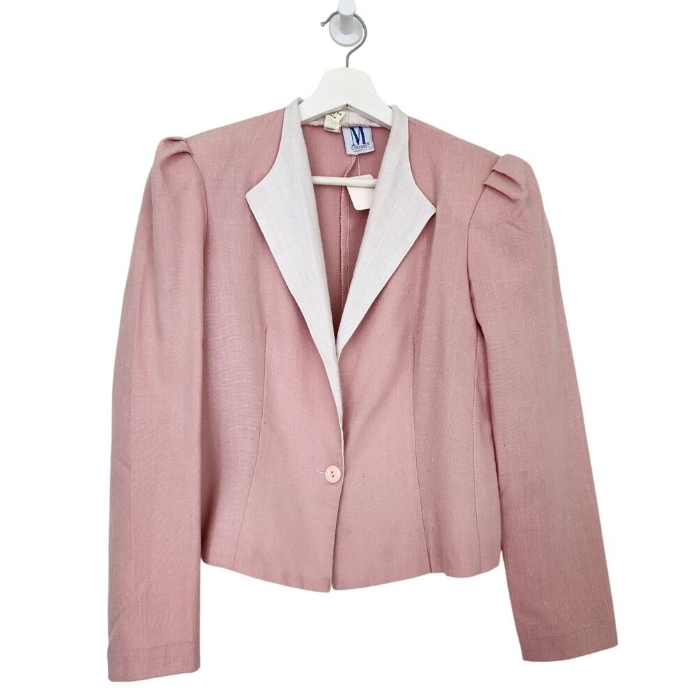 Vintage M Company Pink Blazer One Button Fold Over Collar Should Pad Suit Coat S